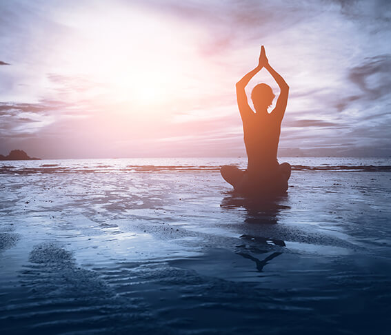 Yoga, Yogamatte, Person, Sonnenuntergang, Meer