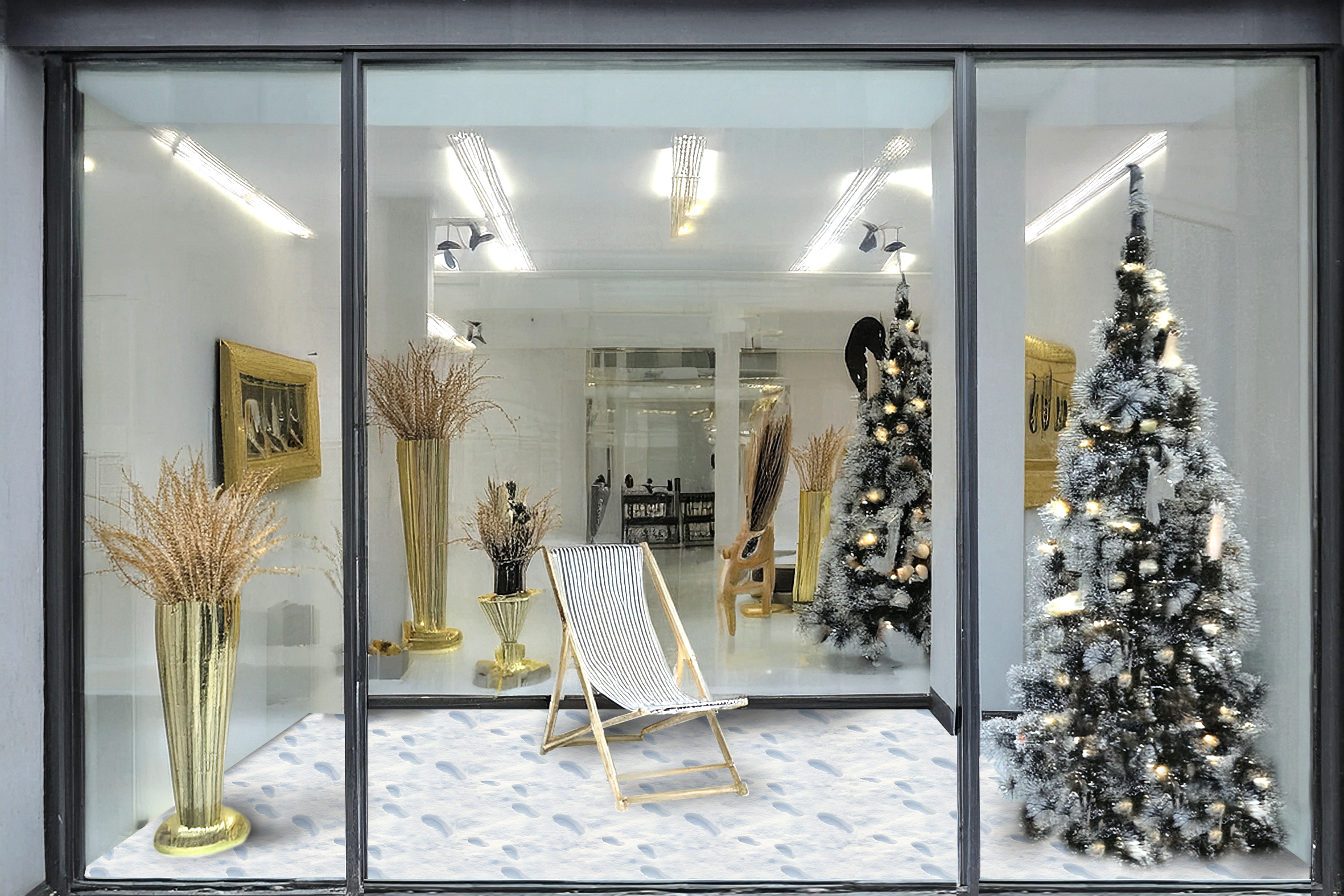 Stuhl, Gebäude, Schaufenster-Display, Weihnachtsdekorationen, Pflanze