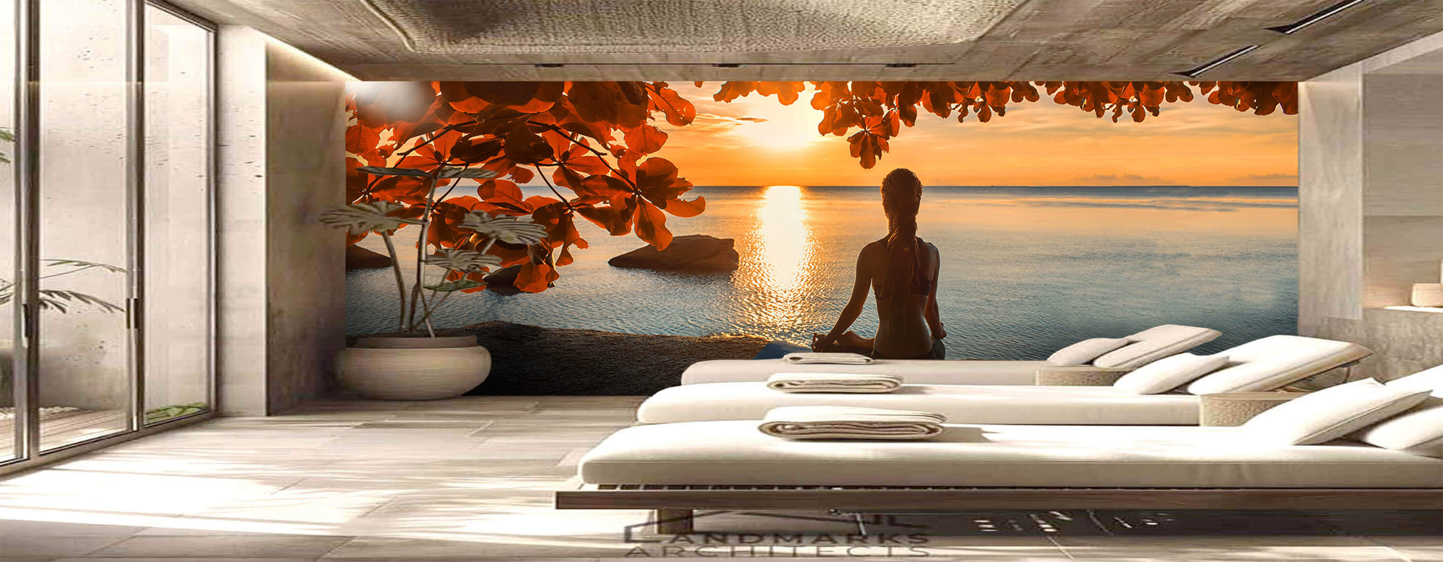 wellness, spa, sonnenuntergang, meer, wandbild