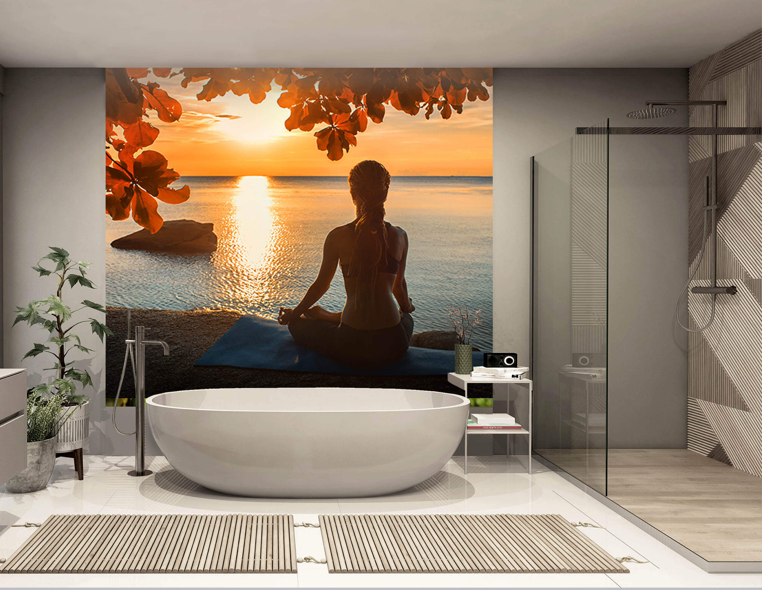 Badewanne, Dusche, Wandbild, Sonnenuntergang, Meditation