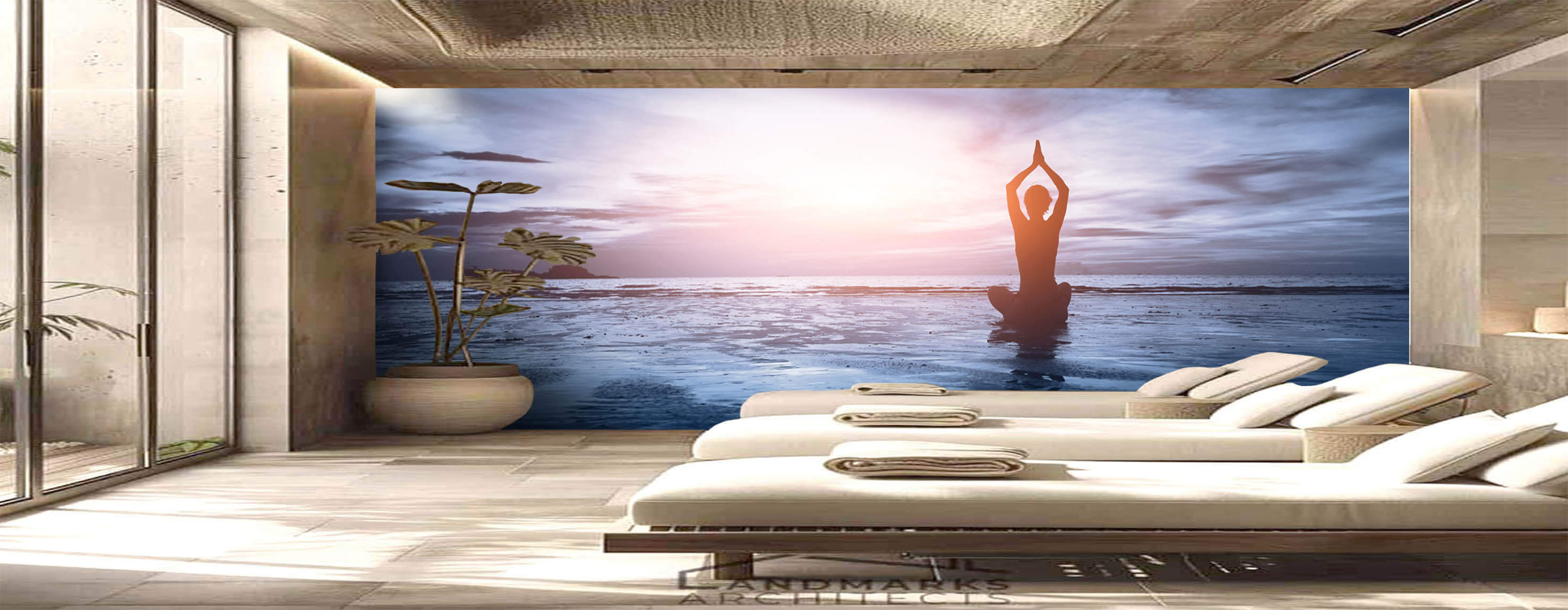wandbild, wellness, yoga, meerblick, mural